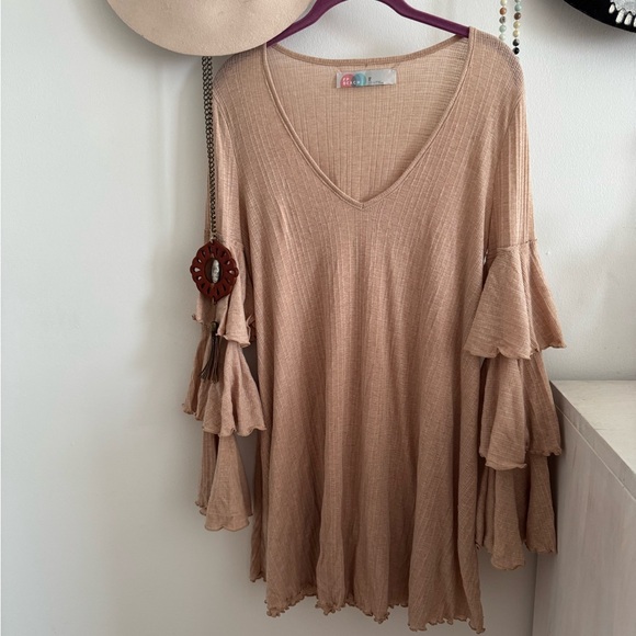 Free People fp beach Seashore Ruffle Bell Sleeve Mini Dress - Picture 3 of 6